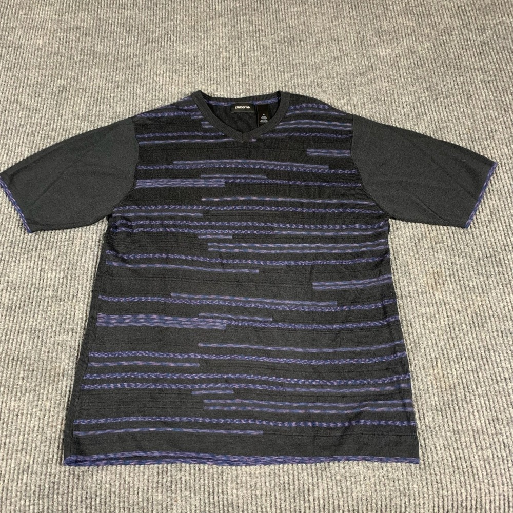 Liz Claiborne Sweater Womens Medium Black Blue Striped Silk Blend Stretch Comfy